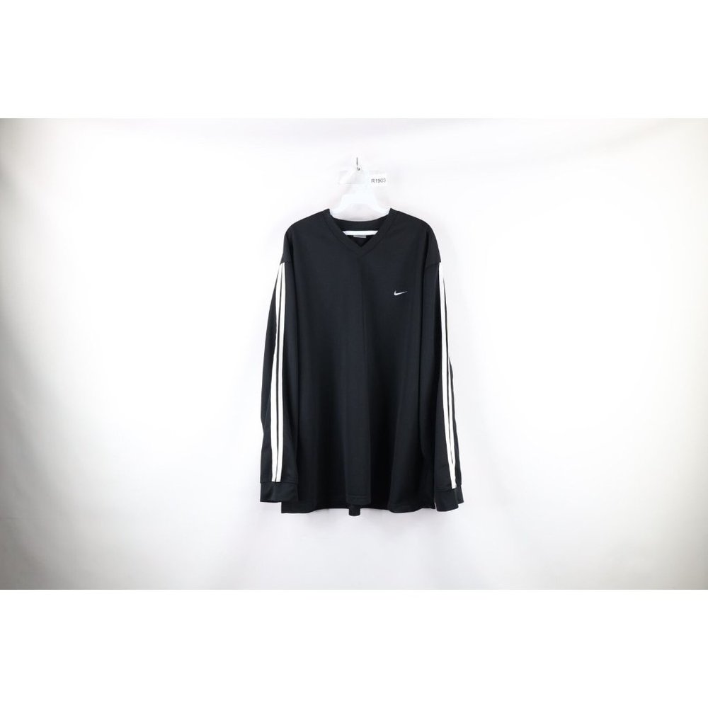 Vintage Nike Mens 2XL Travis Scott Mini Swoosh Striped Long Sleeve T-Shirt Black